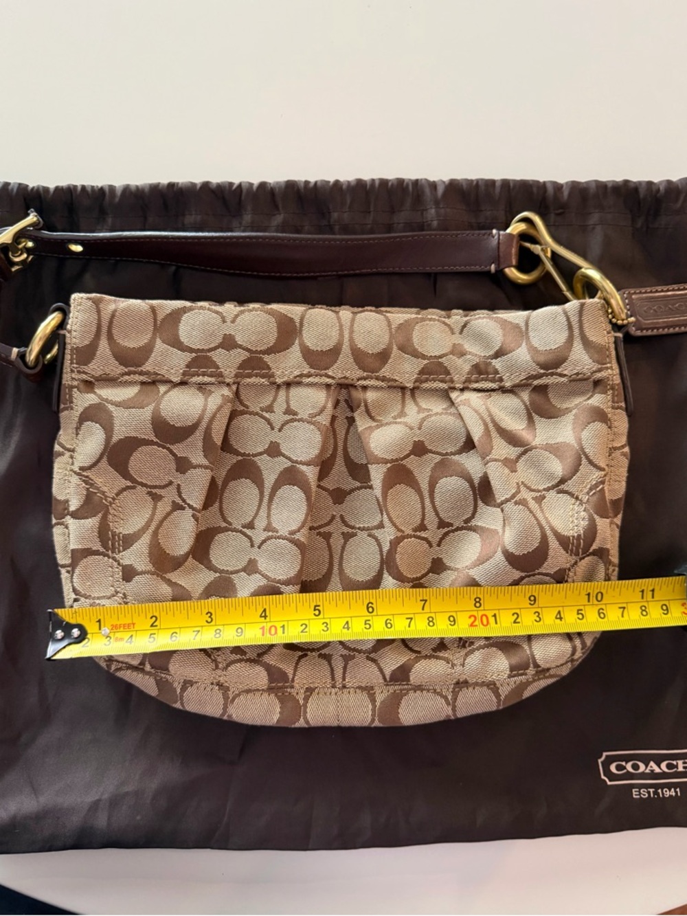 Coach Khaki and Brown Signature Shoulder Bag - Picture 9 of 10